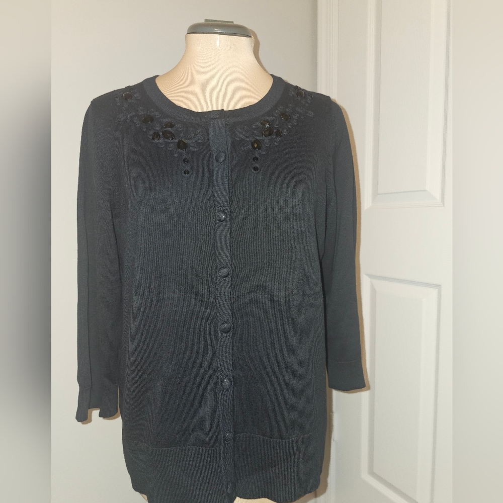 Christopher & Bank NWT CottoBlack Women's Button Up Cardigan Sweater Beads Sz M